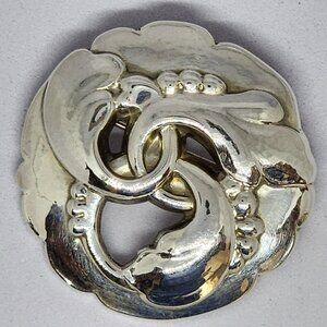 Antique Signed Georg Jensen Denmark 20 925 Sterling Silver Triple Leaf Brooch
